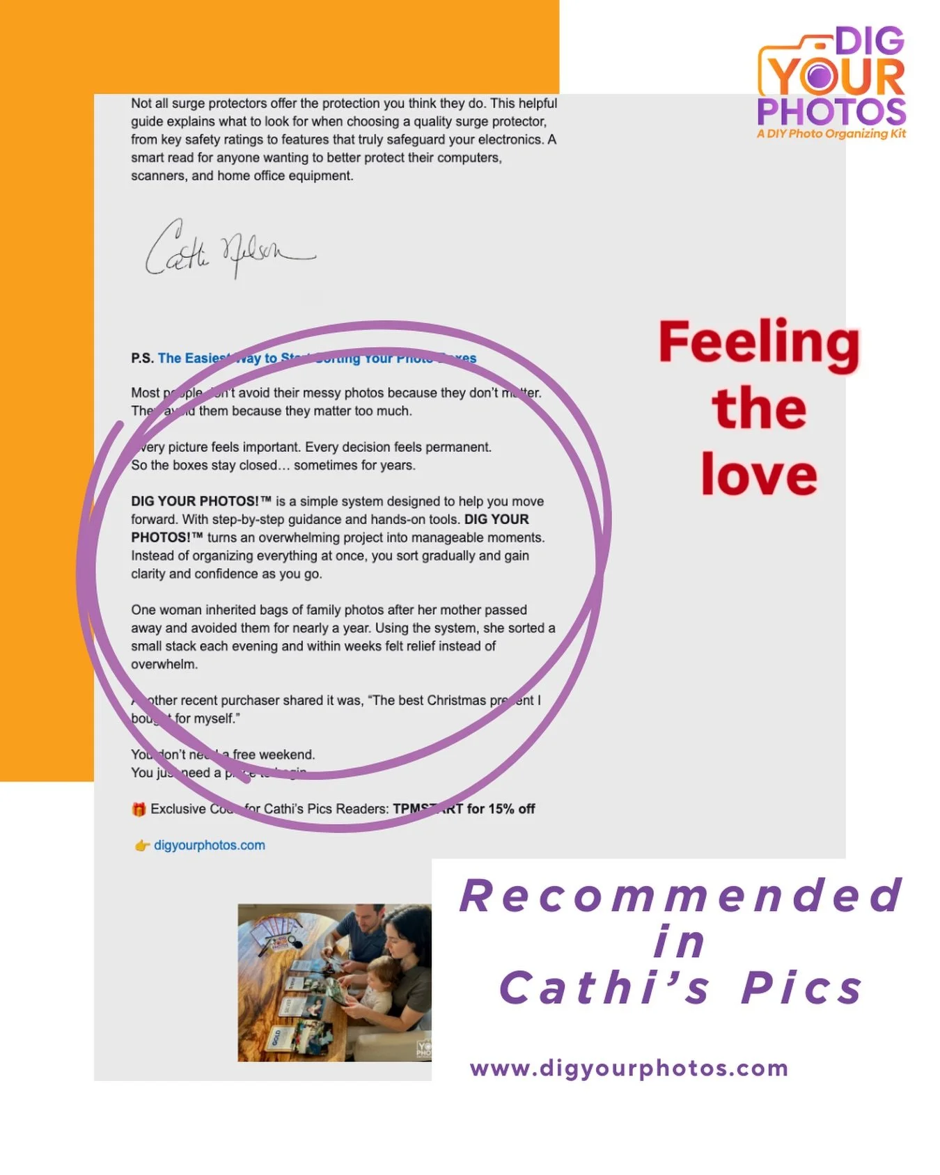 When you work in the photo organizing world long enough, you learn something important:
People don&rsquo;t avoid their photos because they don&rsquo;t care&hellip;
they avoid them because they care too much.

So I was honored to see DIG YOUR PHOTOS!&