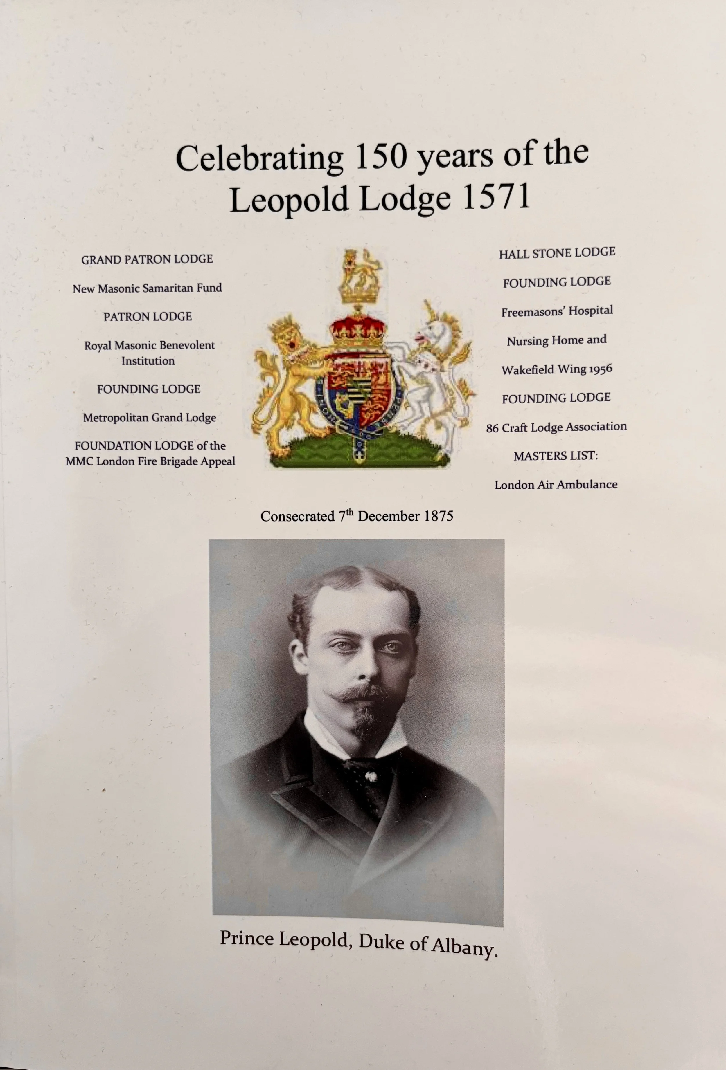 Leopold Lodge 1571 - 150 Year Celebration book
