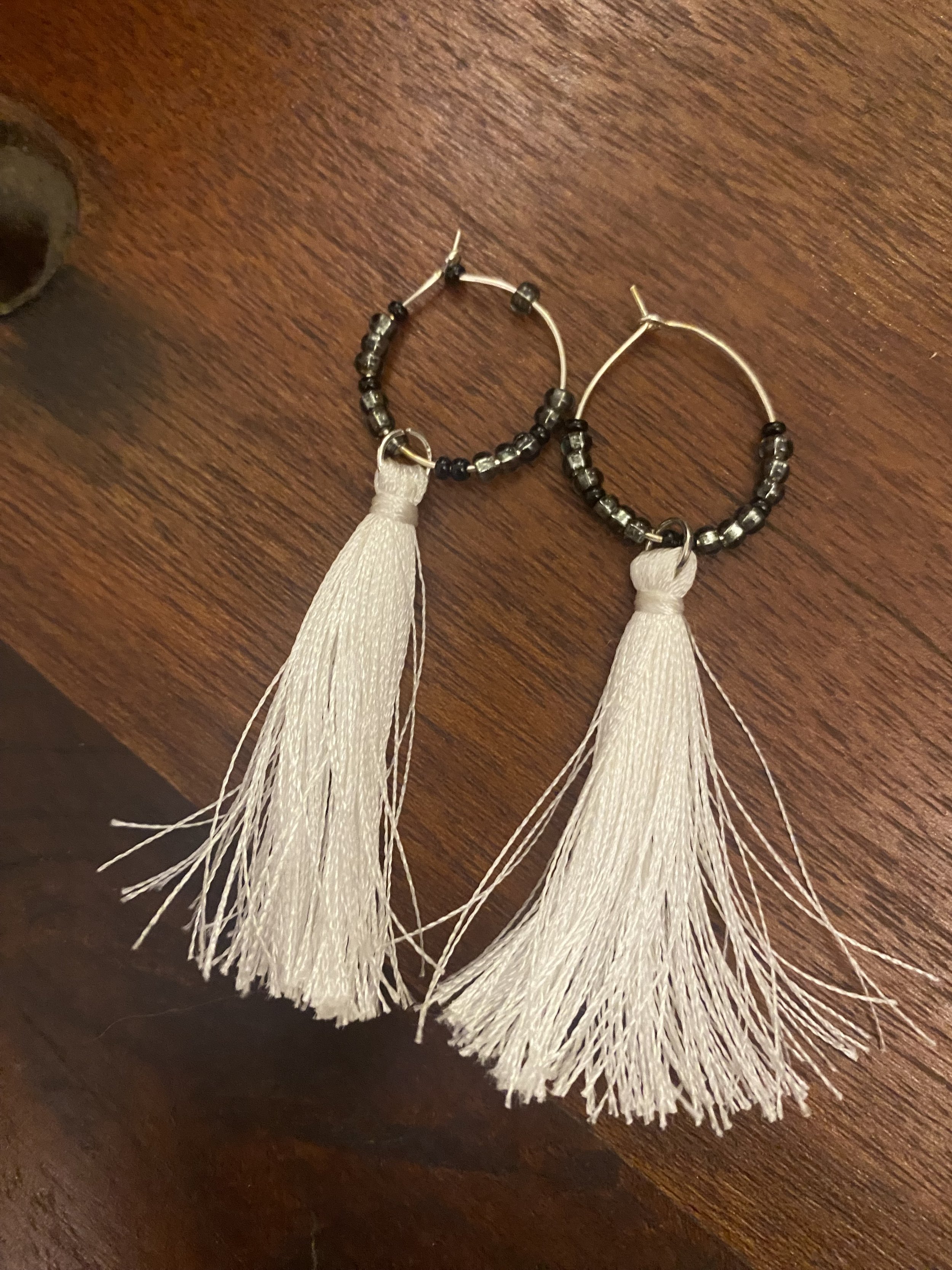 BLACK AND WHITE HOOPED EARRINGS