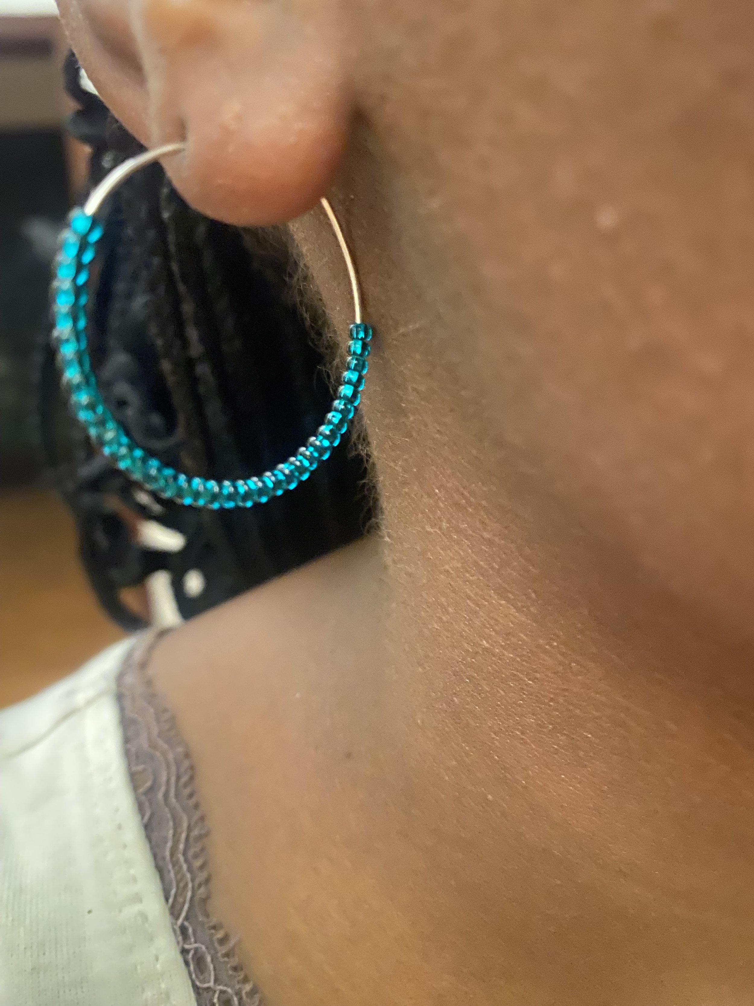 TURQUOISE BEADED HOOPS