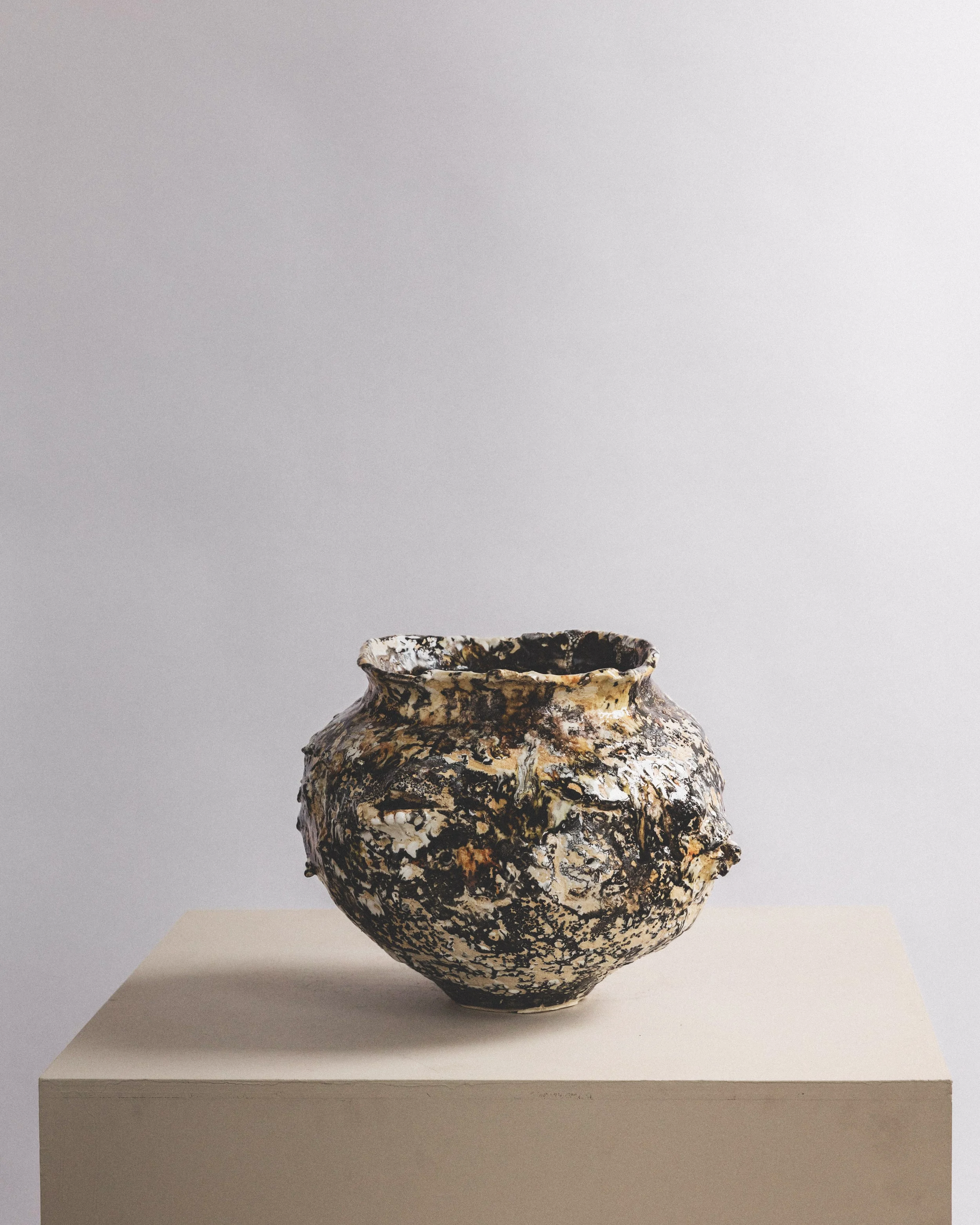 #14 Untitled 108, 2025, 9" H x 10.5" D. Clay, glazes, terra sigillata.  $5,500