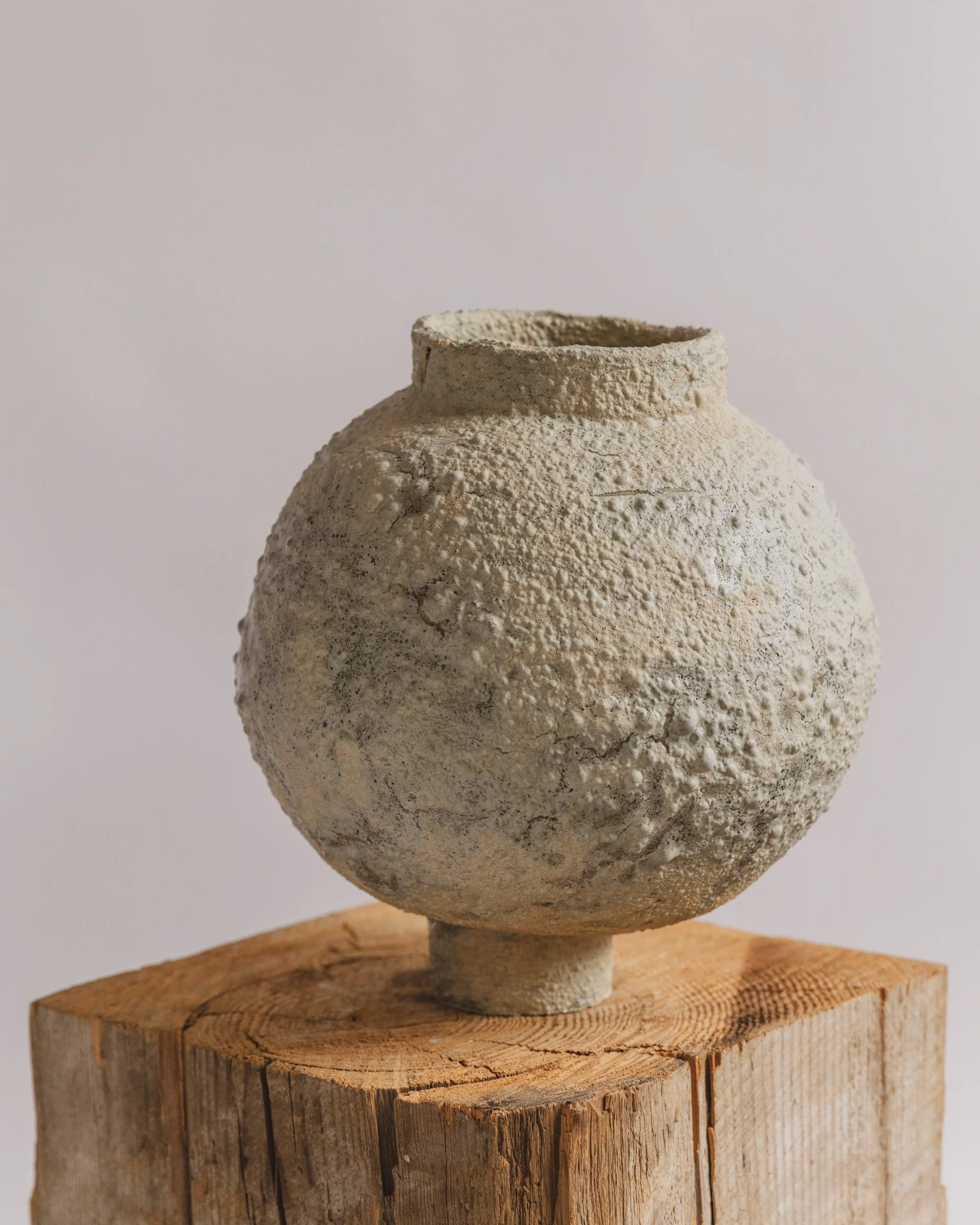 Moon Jar #87 H 11" x W 11", stoneware clay, various glazes. $3,600