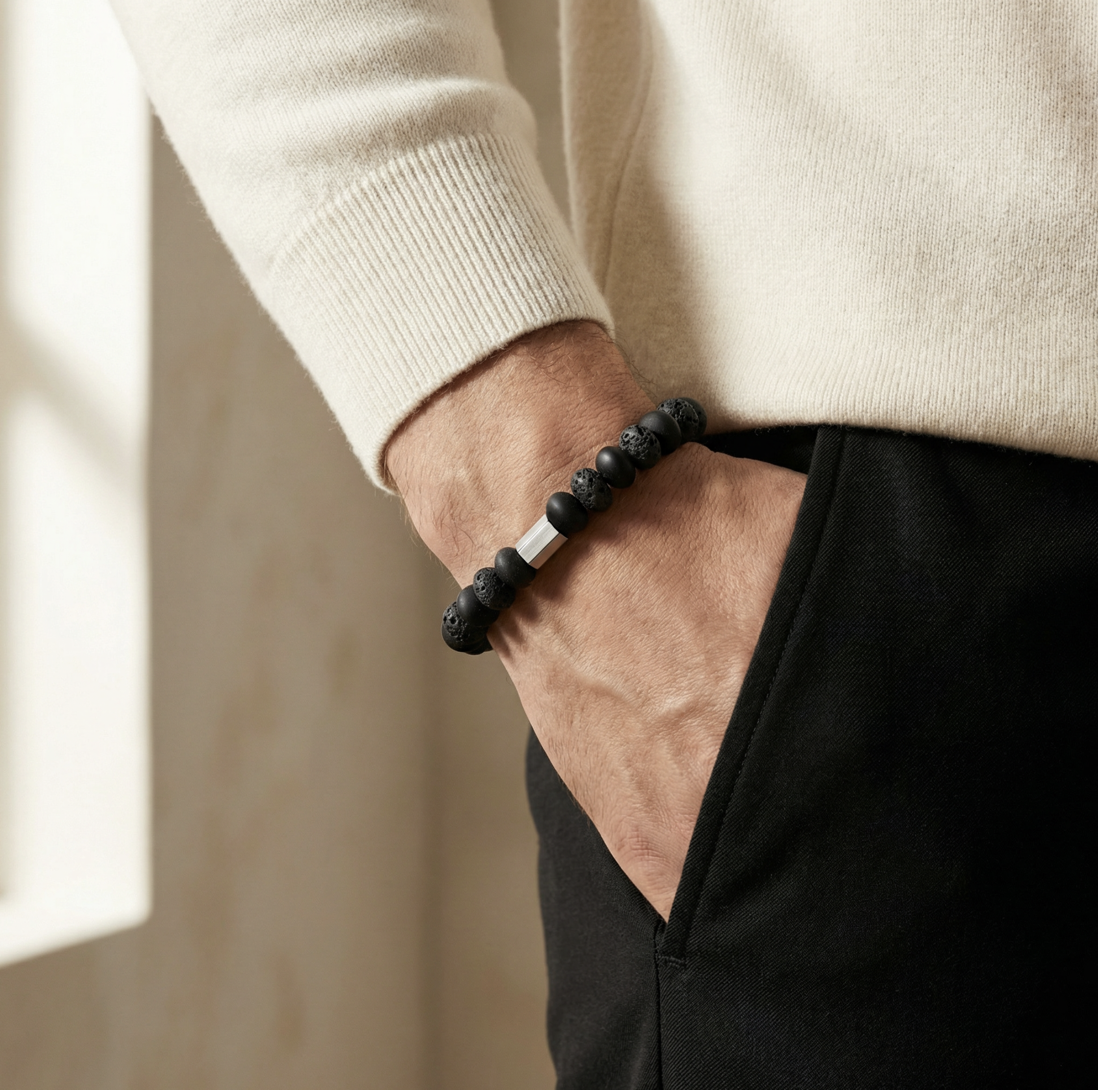 Lava Stone and Black Onyx Bracelet lifestyle 2.png