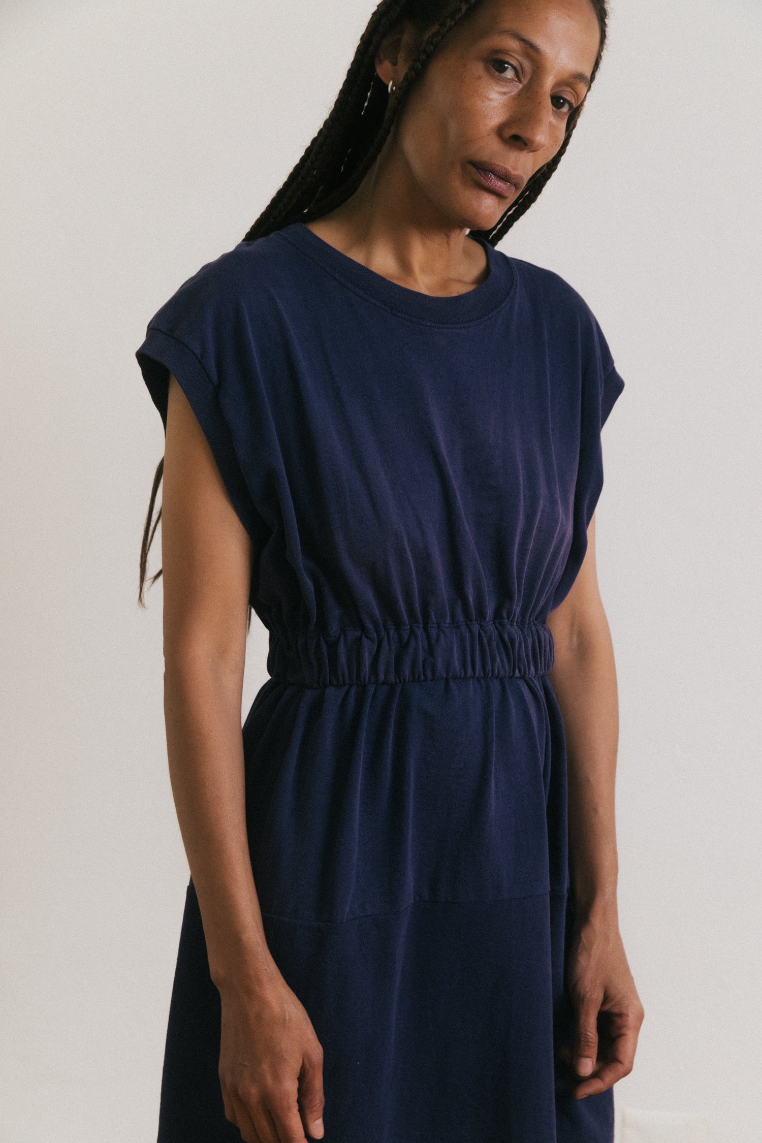 Navy Nipped Waist Dress