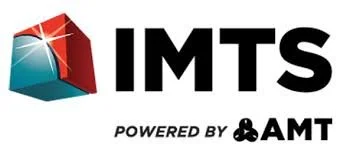 IMTS logo with a 3D geometric shape and bold text, powered by AMT