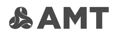 AMT logo with a stylized geometric symbol to the left of the text