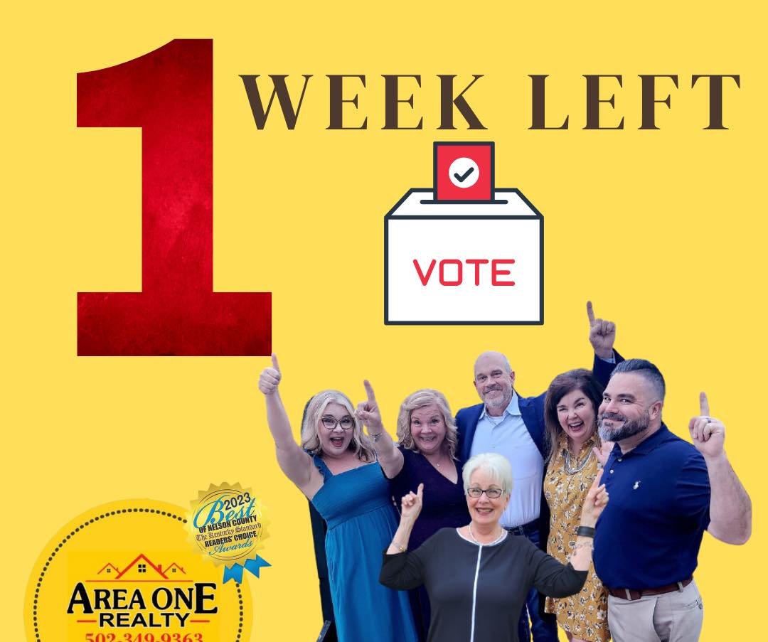 Only one week left to vote all your hometown favorites from food, to services, events &amp; so much more! 🧁 🍪 🍗 🍕 🥩 🍦 🥃 🍺 Show your hometown pride &amp; Take time to vote 🗳️ today! Area One Realty would greatly appreciate your vote for Best 