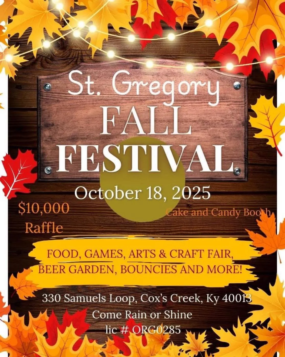 🎃💥🎃 MARK YOUR CALENDARS 🎃💥🎃

Make sure to come on out &amp; enjoy a fun filled family event on Saturday October 18th at the St Gregory Fall Festival. Enjoy great food, arts &amp; crafts, Cake 🎂&amp; Candy 🍭 booth bounties and SO much more!  L