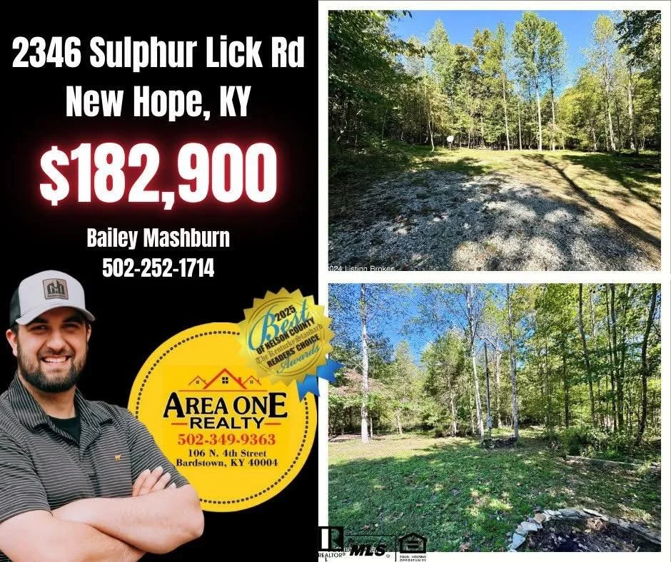 LAND FOR SALE 📣

📍2346 Sulphur Lick Road
New Hope, KY

🌱 26.28 acre lot

$182,900

Looking for the perfect place to build your dream home with plenty of mature trees? Or looking for the perfect piece of hunting ground? This could be the one! Tract