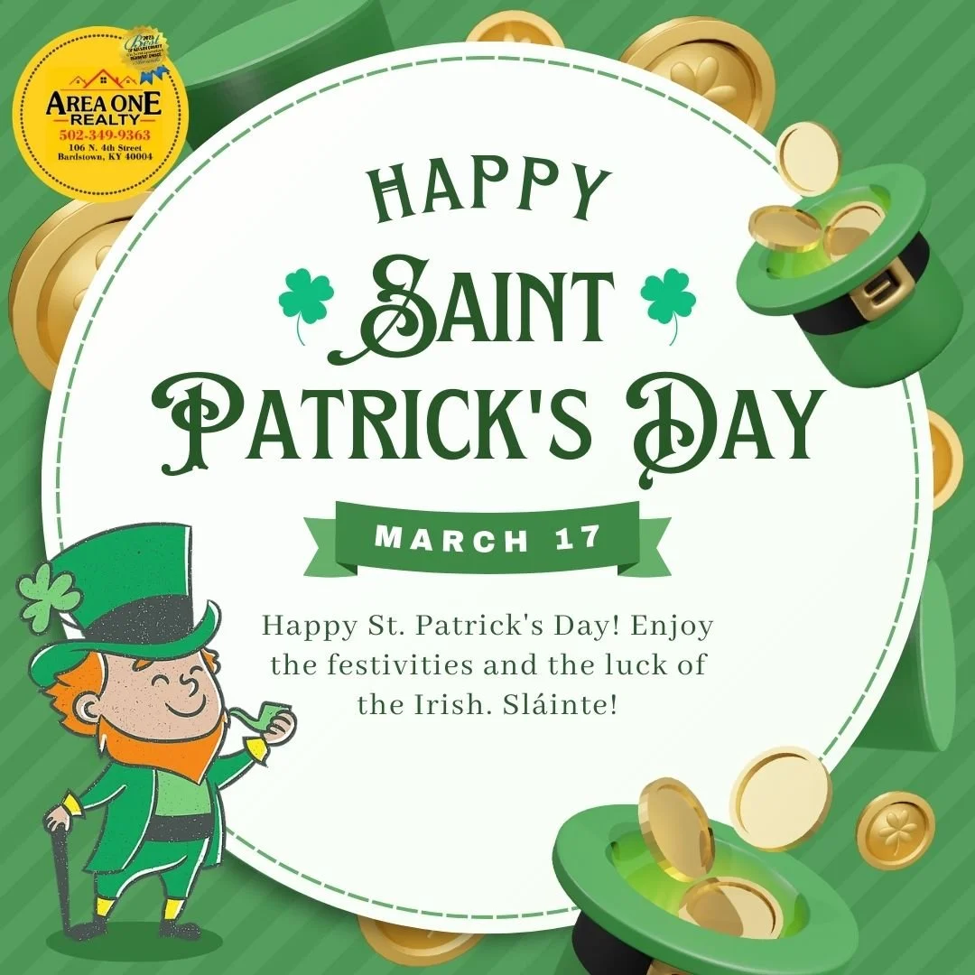 🍀Happy St Patrick Day from Area One Realty!  Each petal on the shamrock ☘️ sends a wish to you for health, luck &amp; happiness for today &amp; every day! 🍀 

🍀 When you&rsquo;re looking for luck 🍀 SELLING or BUYING real estate in the Bardstown &