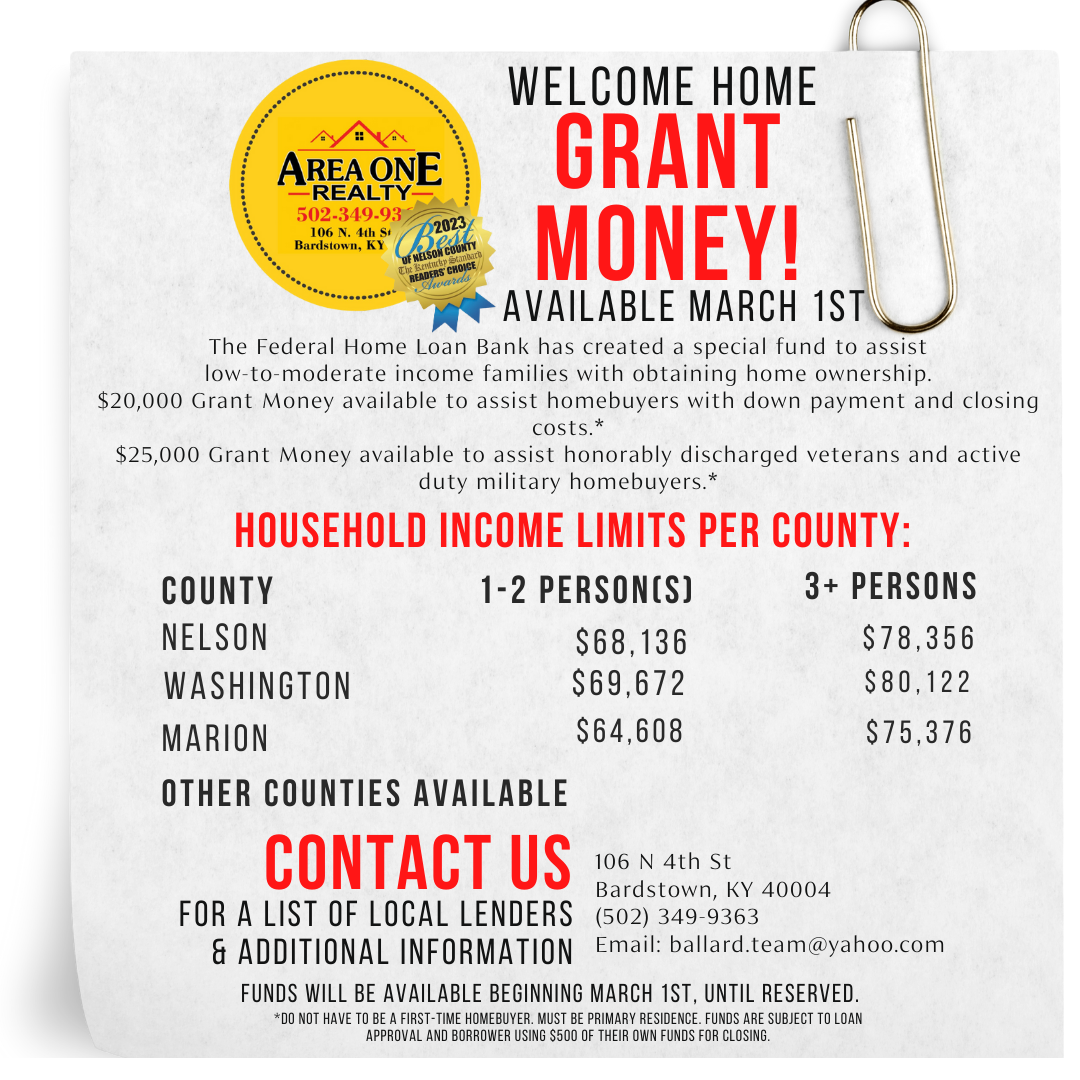 2024 Home Grant Money — Area One Realty Bardstown, Kentucky