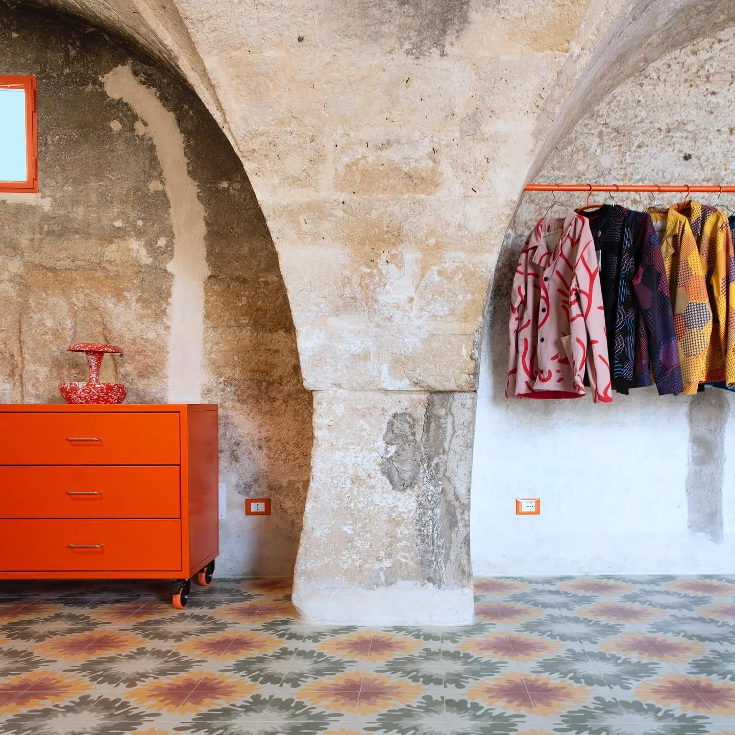 Pavimenti Marra &amp; Angelo Milano from StudioCromie teamed up for 8 new tiles designs. Handmade with the greatest love and care in Galatina, this is the first of the 8 Cementine and it&rsquo;s now installed in StudioCromie new shop at the gallery, 