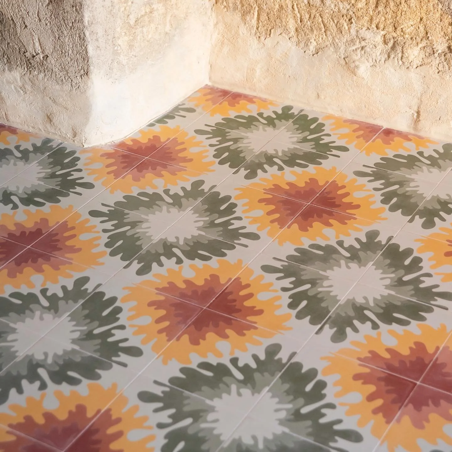 Pavimenti Marra &amp; Angelo Milano from StudioCromie teamed up for 8 new tiles designs. Handmade with the greatest love and care in Galatina, this is the first of the 8 Cementine and it&rsquo;s now installed in StudioCromie new shop at the gallery, 