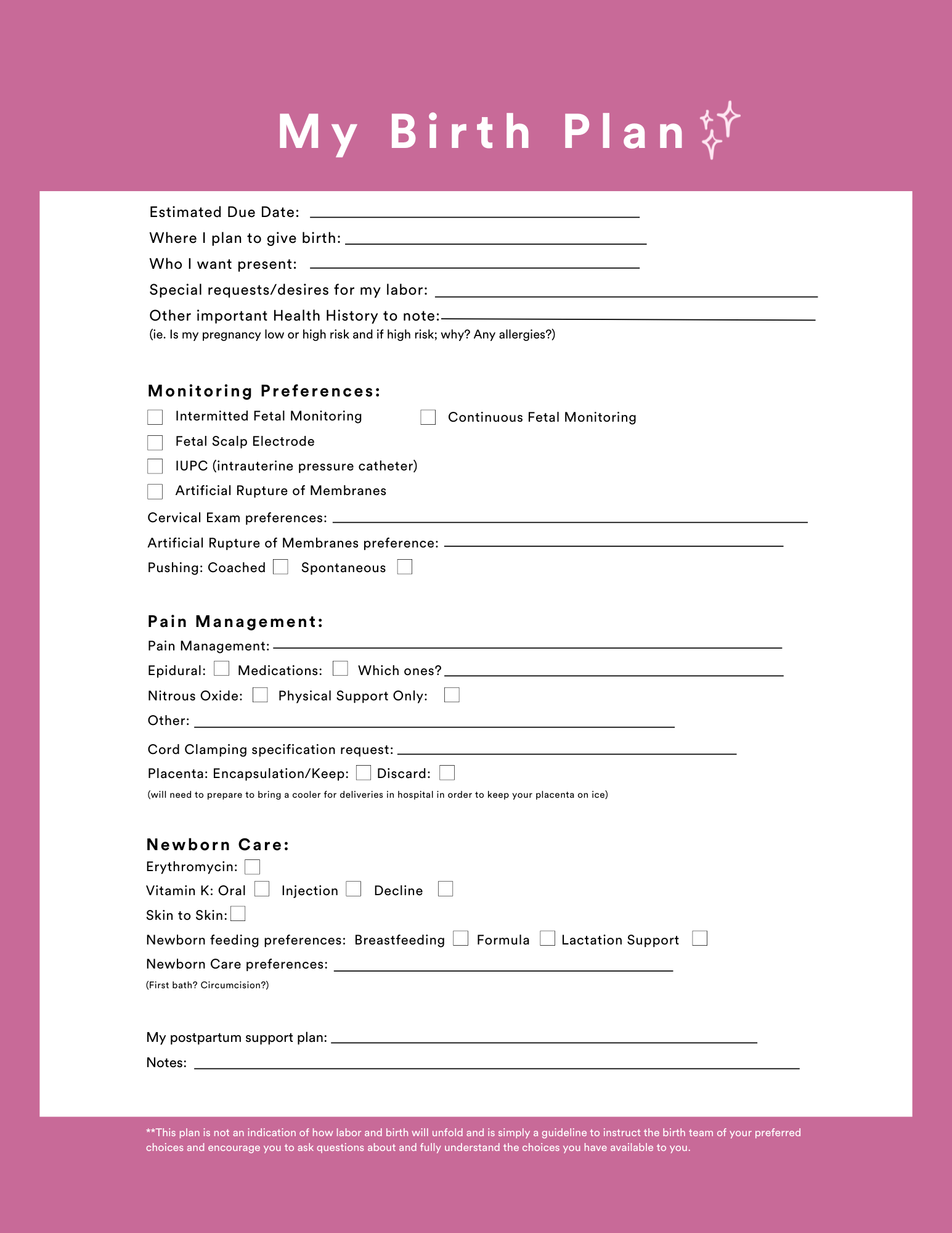 Birth Plan Worksheet Download Birth Plan Worksheet ≡ Fill Out