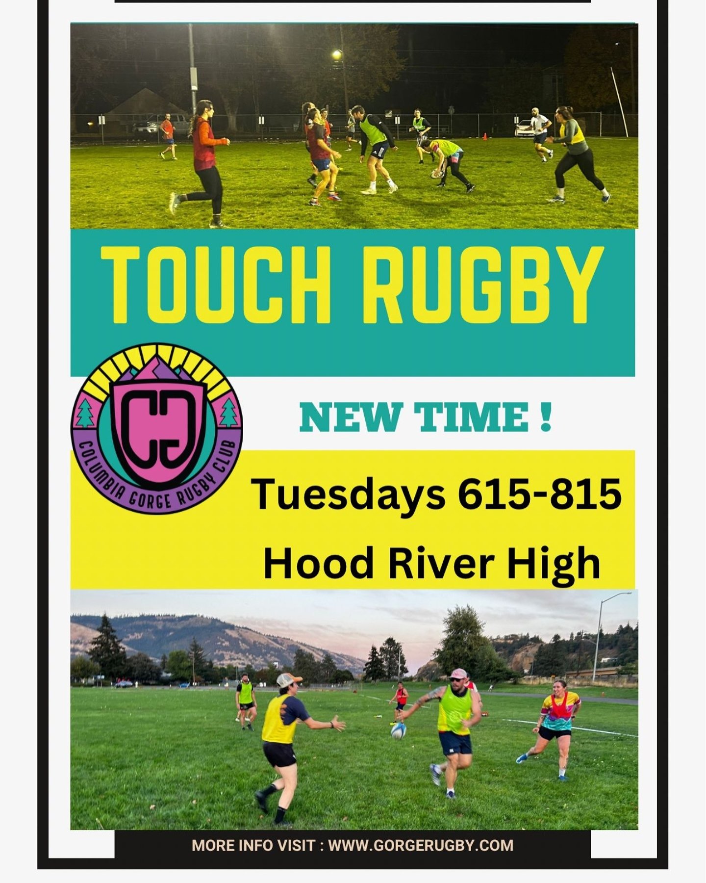 We’re back to our (almost) normal play time! 6:15 PM at Hood River High School for some rugby under the lights tonight. And it looks to be a dry one! See y’all out there 🏉