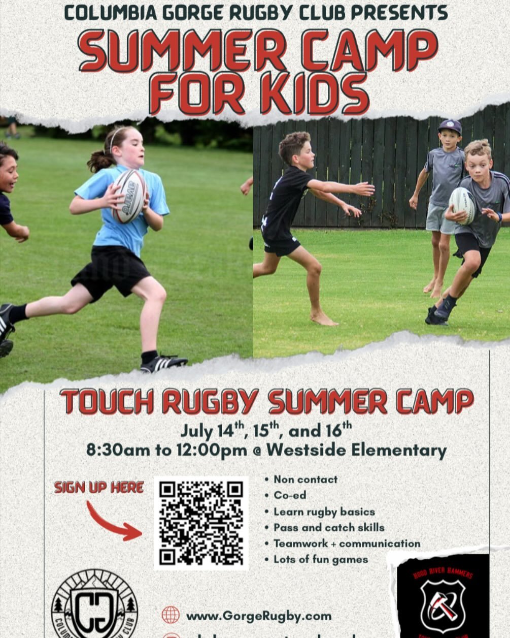 Get your kids involved in Touch Rugby. Our summer camp for 6 - 10 year olds is happening this July. Sign up: https://www.gorgerugby.com/youth-touch-rugby-camp