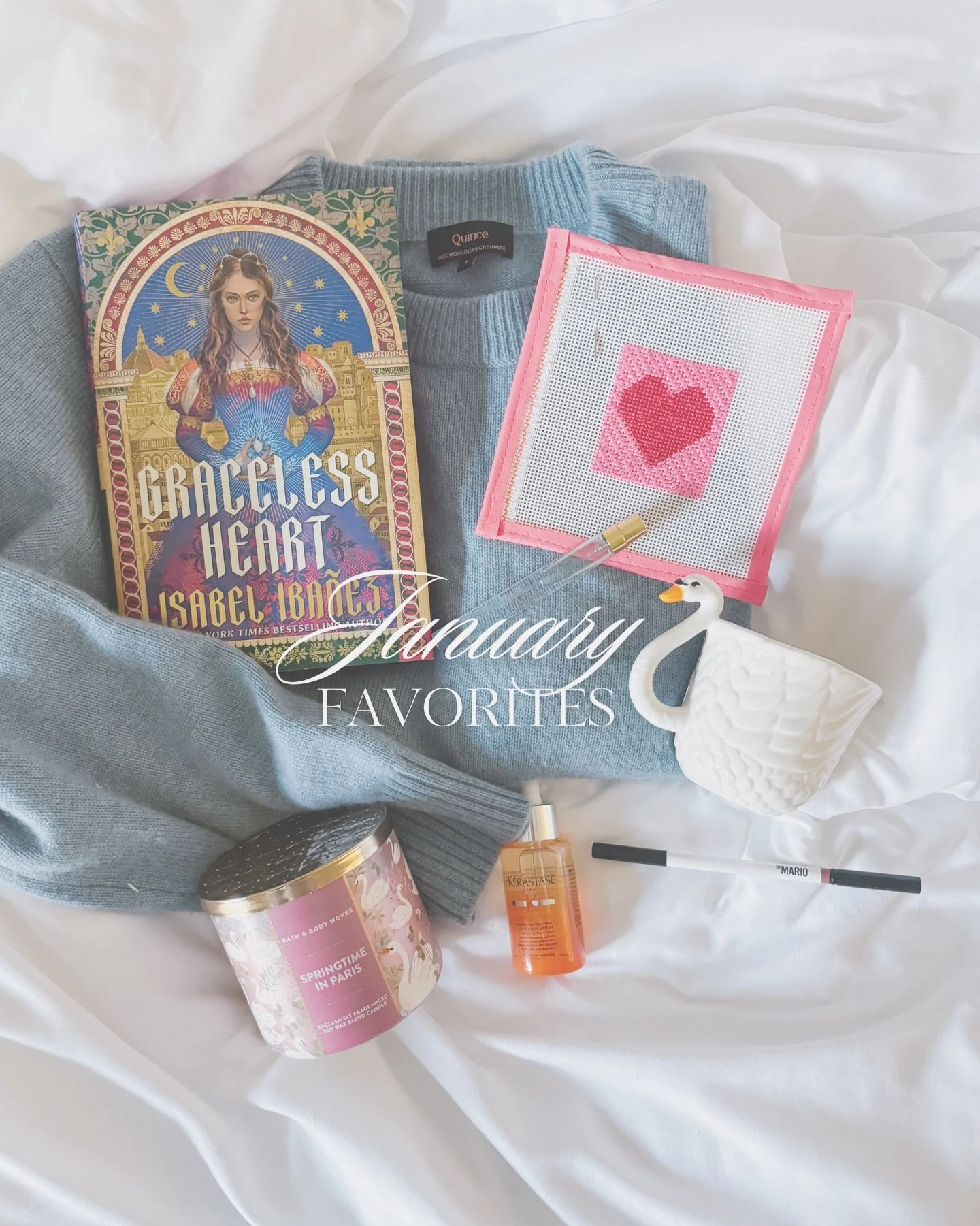 A few of my favorite things from January, including a miracle hair serum for dry ends, a gorgeous historical fantasy, the most perfect lipliner, and a cozy sweater in a gorgeous color that&rsquo;ll transition well into spring. 🦢🎀💕 Everything you s