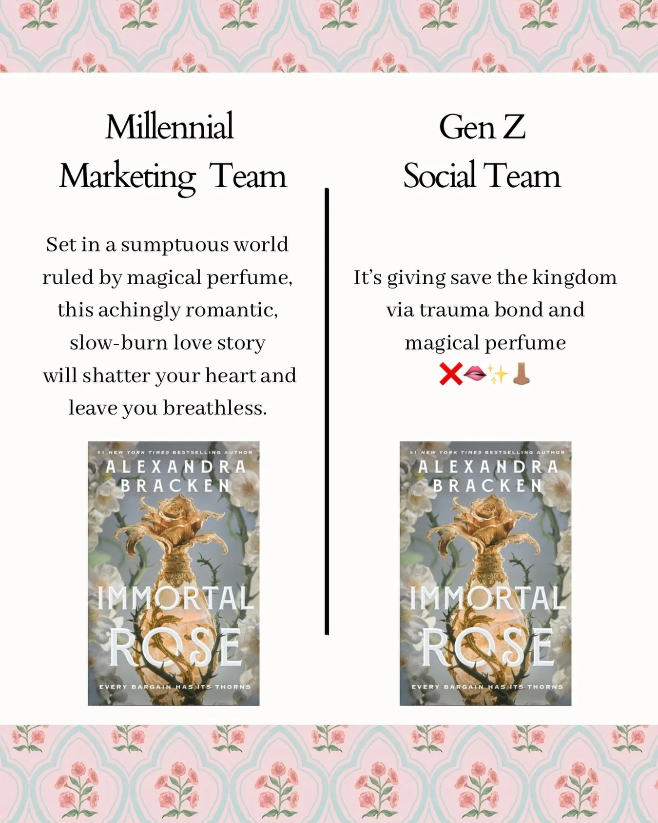 Listen, I know I&rsquo;m late but in my defense I&rsquo;ve been on deadline. 🤣💕🌹 (Thanks for being my Gen Z translator Caitlin!!) 

Immortal Rose is a hate-to-love, forced proximity, marriage of convenience Regency-inspired romantasy with a magic 