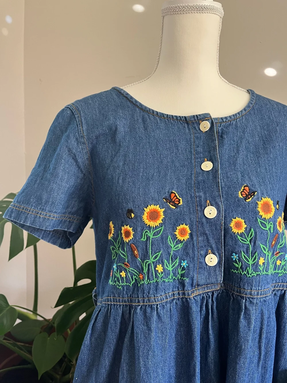 white christmas dresses Sunflower Miffy Buttoned Denim Dress by MomyMall main image 1
