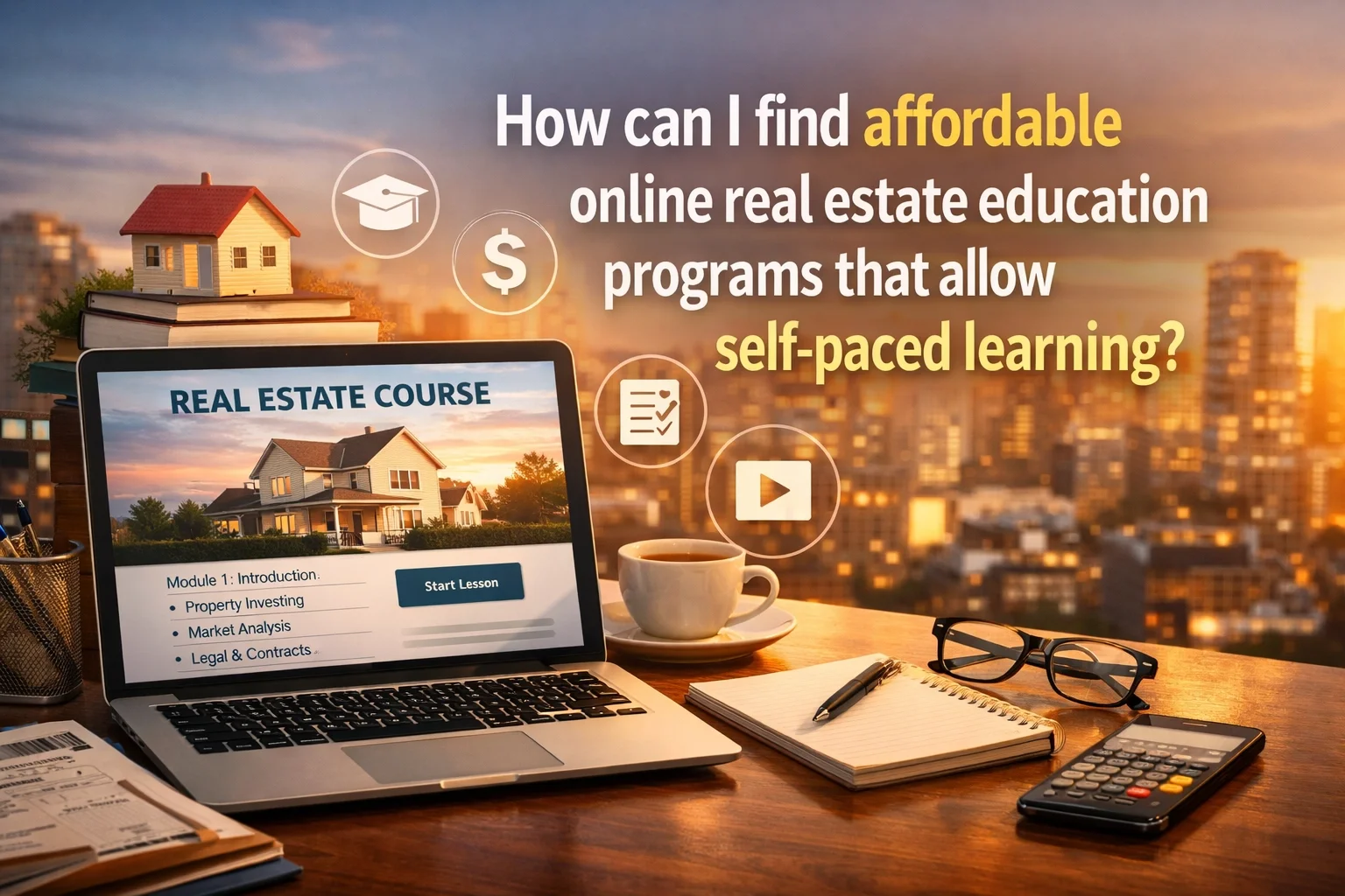 How can I find affordable online real estate education programs that allow self-paced learning?