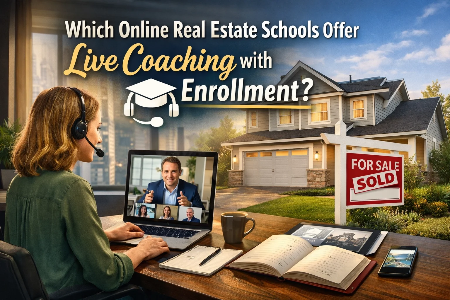 Which online real estate schools offer live coaching with enrollment?
