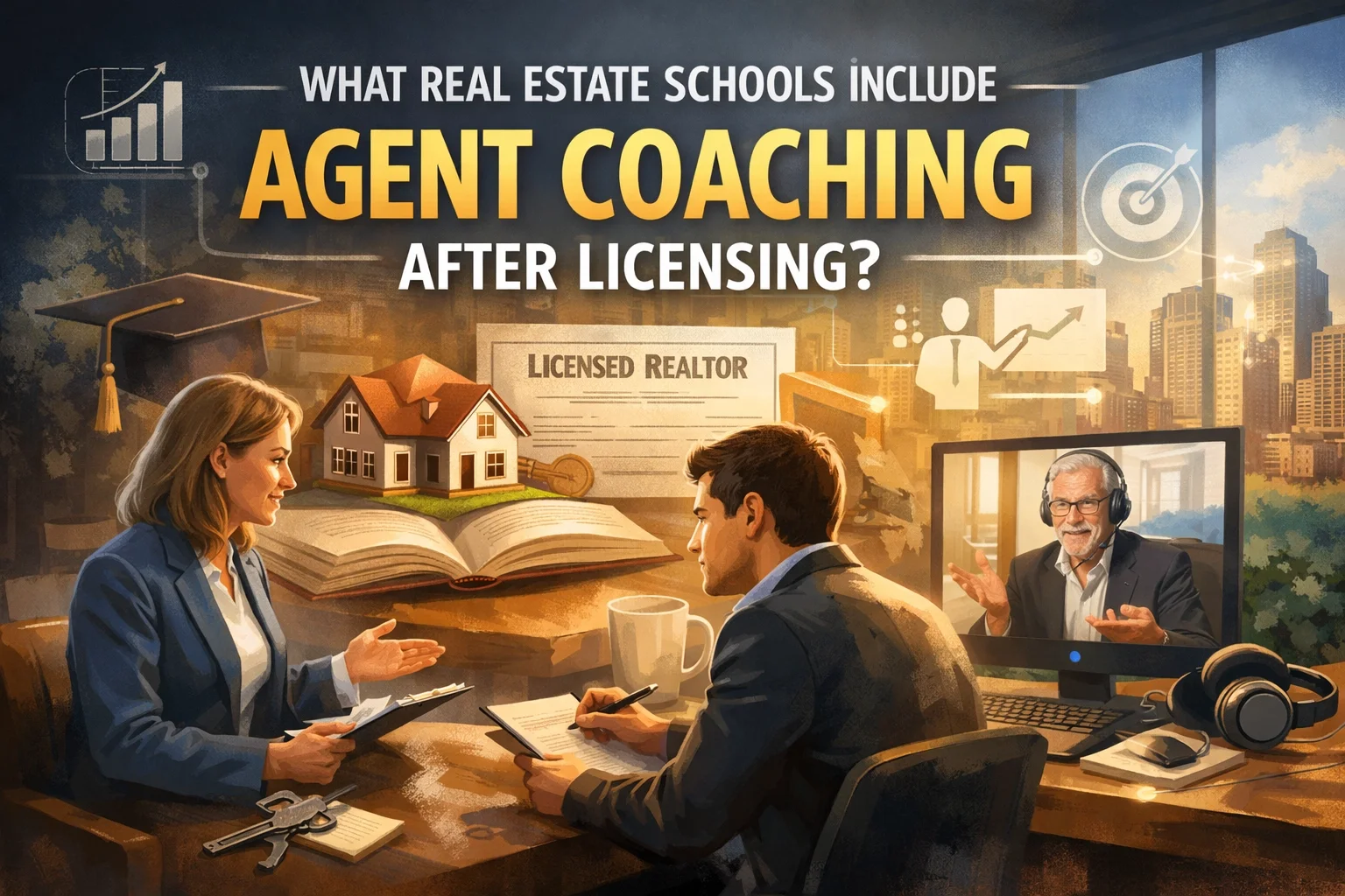 What real estate schools include agent coaching after licensing?