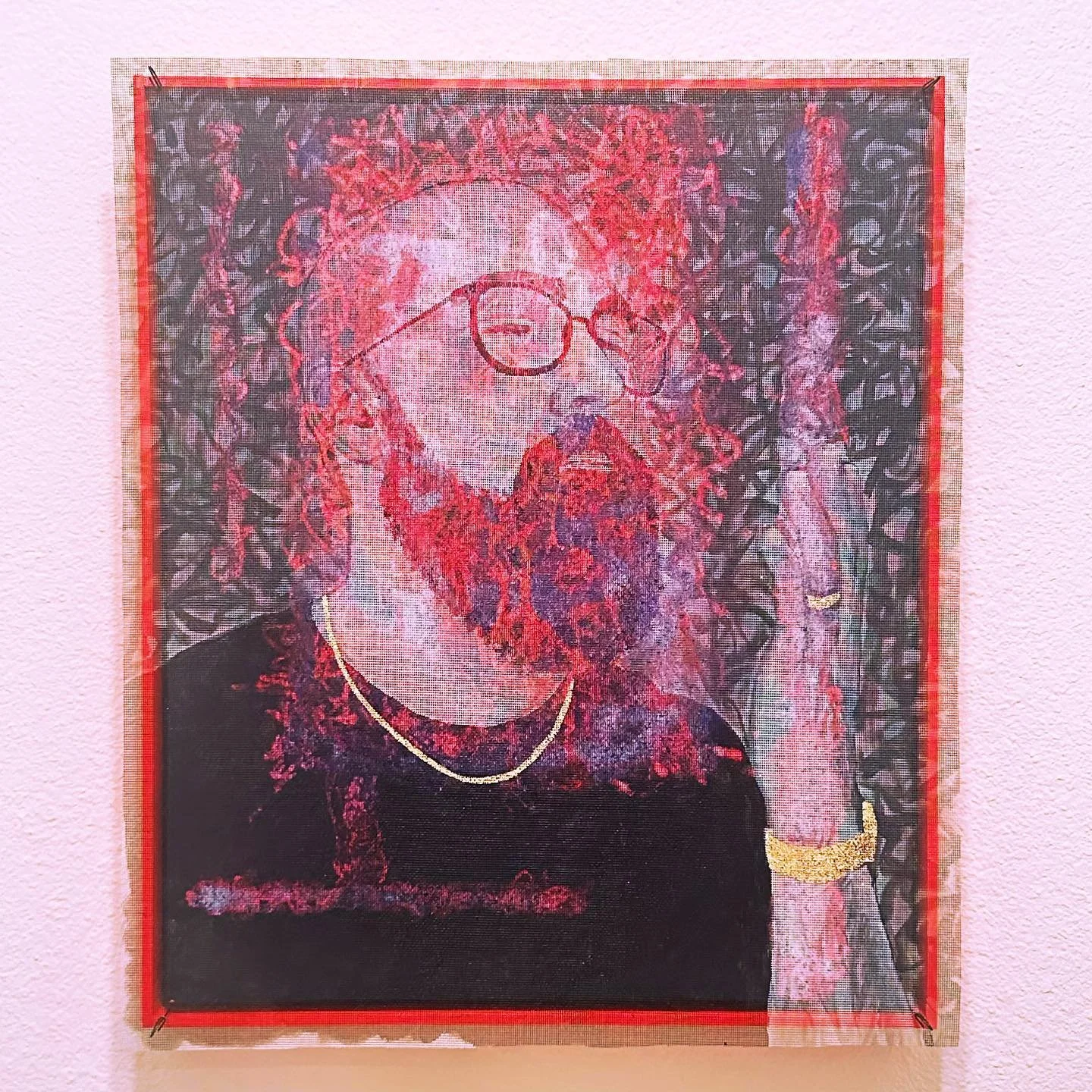 &ldquo;Love bears all things, believes all things, hopes all things, endures all things&rdquo; 
2024
19X25in
Enamel, Acetone, Acrylic
on fiberglass mesh and canvas