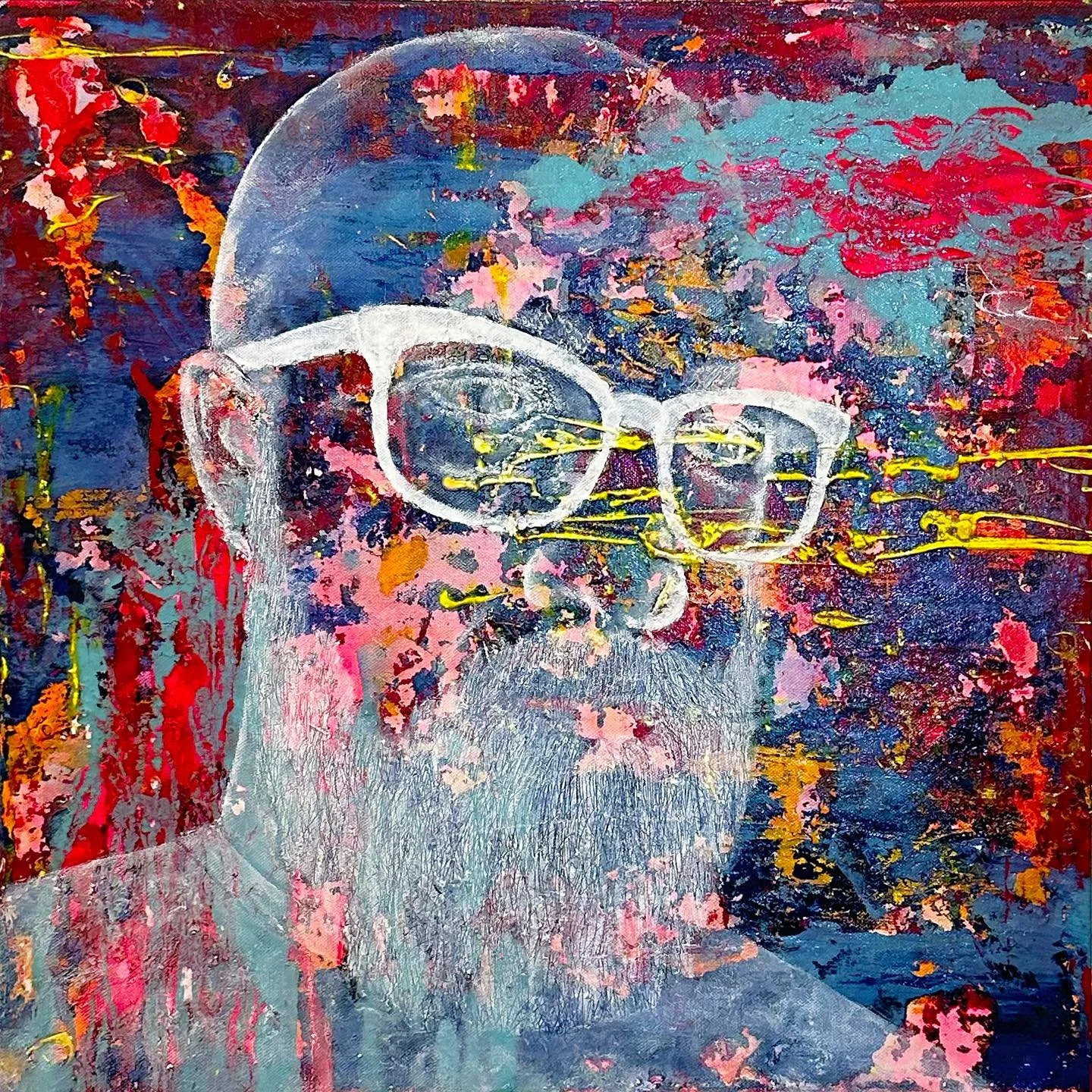 &ldquo;Riesman #33 (Portrait)&rdquo; 
2025
20X20in
Gouache, Oil Pastel
on canvas