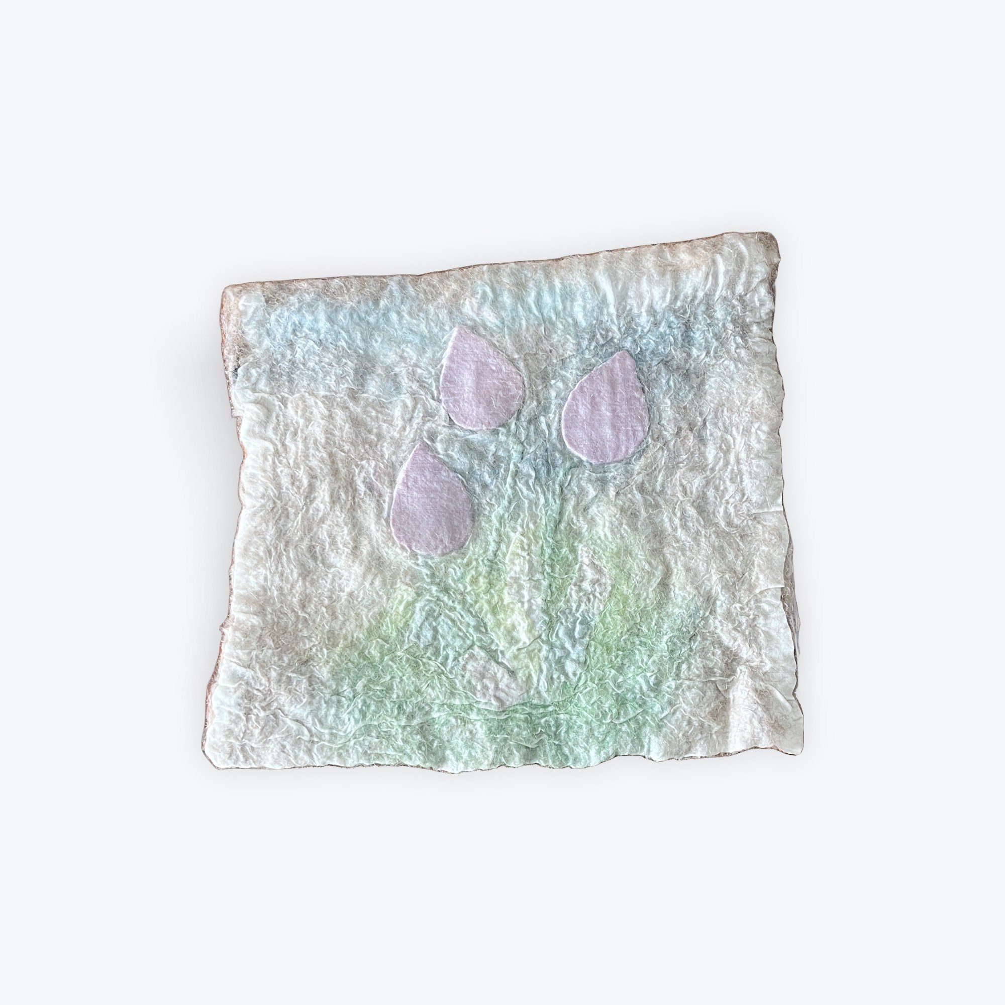 Nuno felted tulip scene with pink tulips.