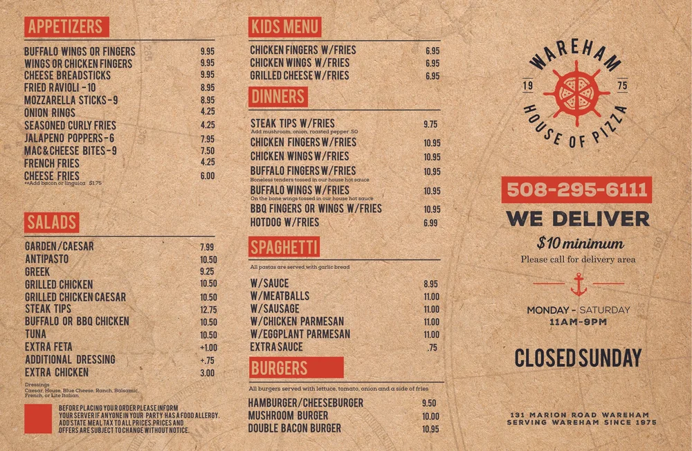 Menu — Wareham House Of Pizza