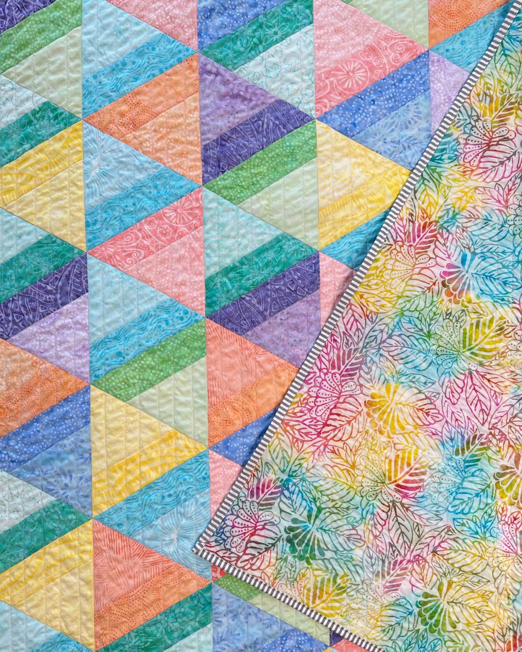 Pastel triangle quilt detail: front and back