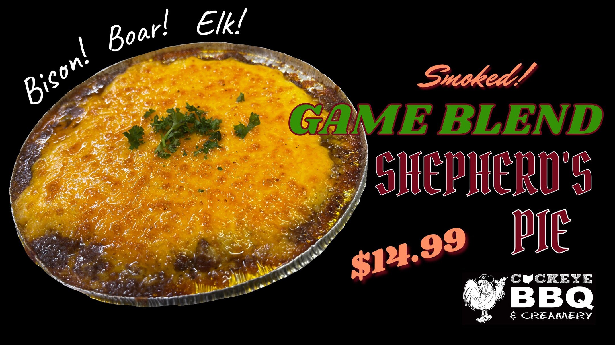 Dad Joke of the Day. What did the buffalo say to his kid when he sent him off to college? ...BI-SON!

We have a new #clotheslinespecial hitting the menu today for St. Patty's Day weekend. The GAME BLEND SHEPHERD'S PIE.

We start with smoked fresh-gro