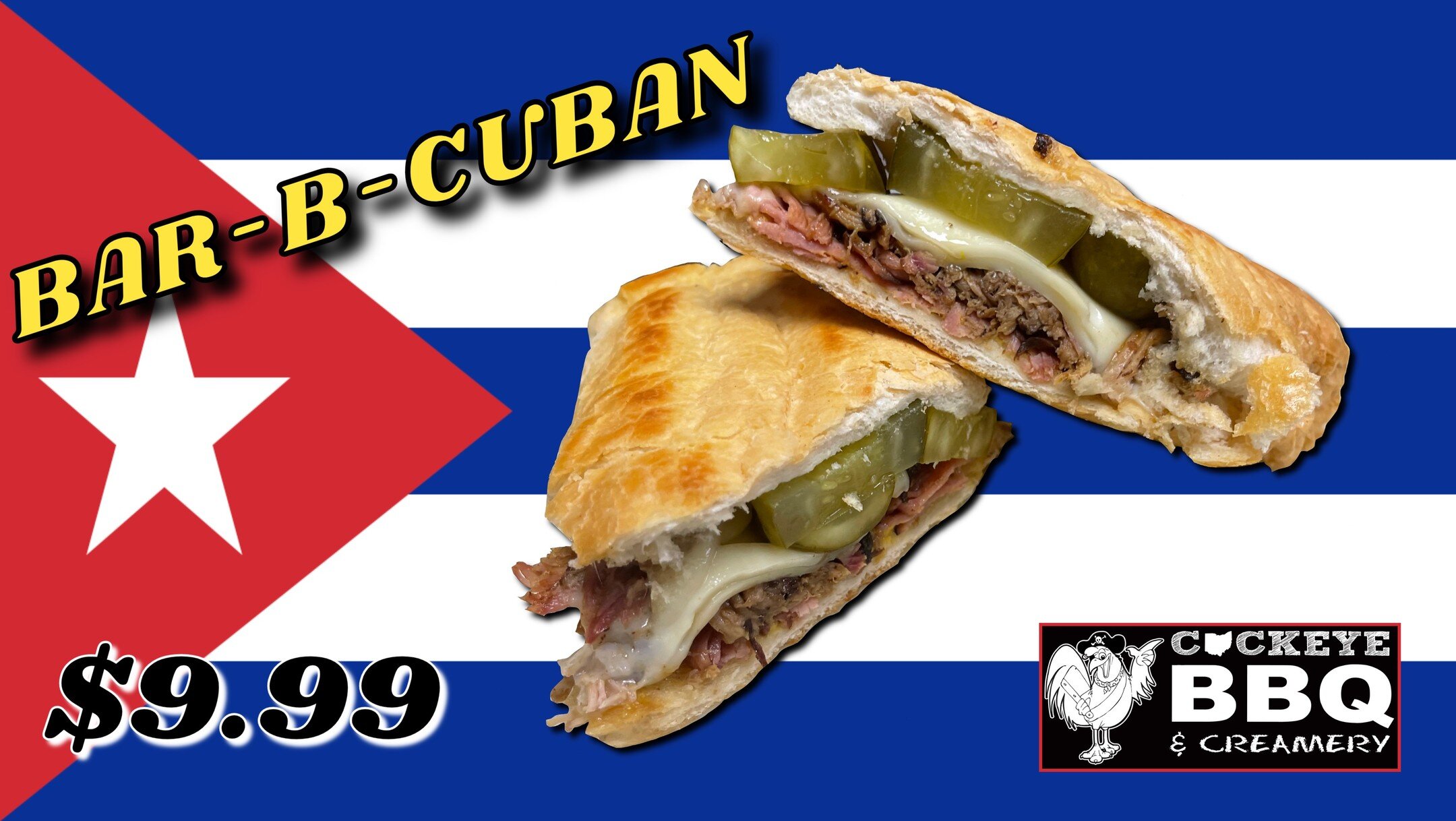 Yessir! Back for a limited time! Our BAR-B-CUBAN!
House-Cured Smoked Cottage Ham, Hand-Pulled Pork Shoulder, Swiss Cheese, Horsey Pickles, Yellow Mustard, and Yellowbelly BBQ Sauce. Pressed on a Crispy Baguette. 
We'll have em until we don't!
#MoreTh