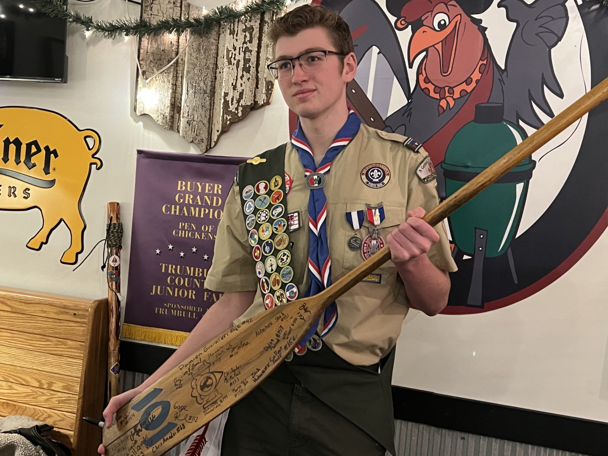 Congratulations to these two guys!  Two Boy Scout Troop 101 Eagle Scouts signed the paddle.  Keep up the good work Sam Watkins #172 and Ben James #171.