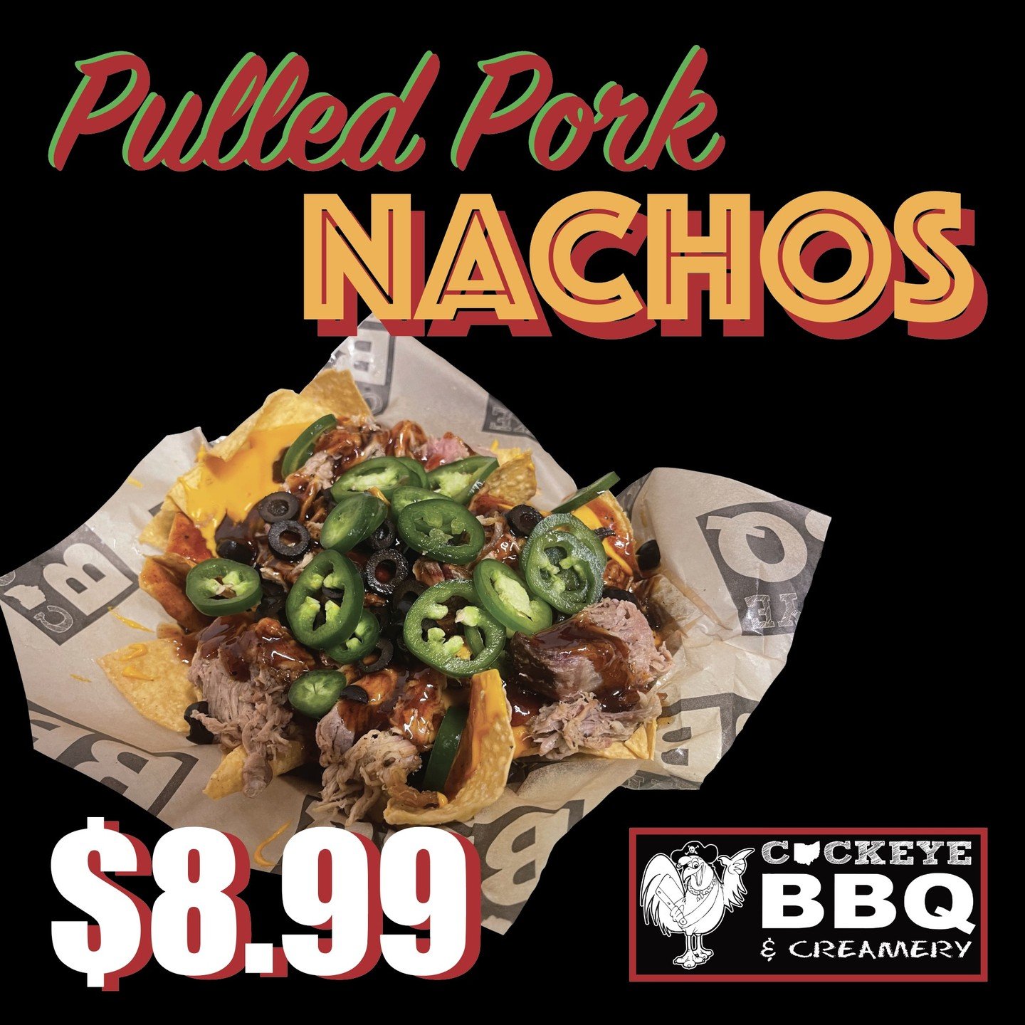 The Cinco De Mayo Specials Keep on Coming!
Some of you might remember this one from a few years ago when it was on our full time menu.
PULLED PORK NACHOS! Fresh Fried Corn Tortilla Chips, Hand-Pulled Pork, Nacho Cheese, Original BBQ Sauce, House-Pick