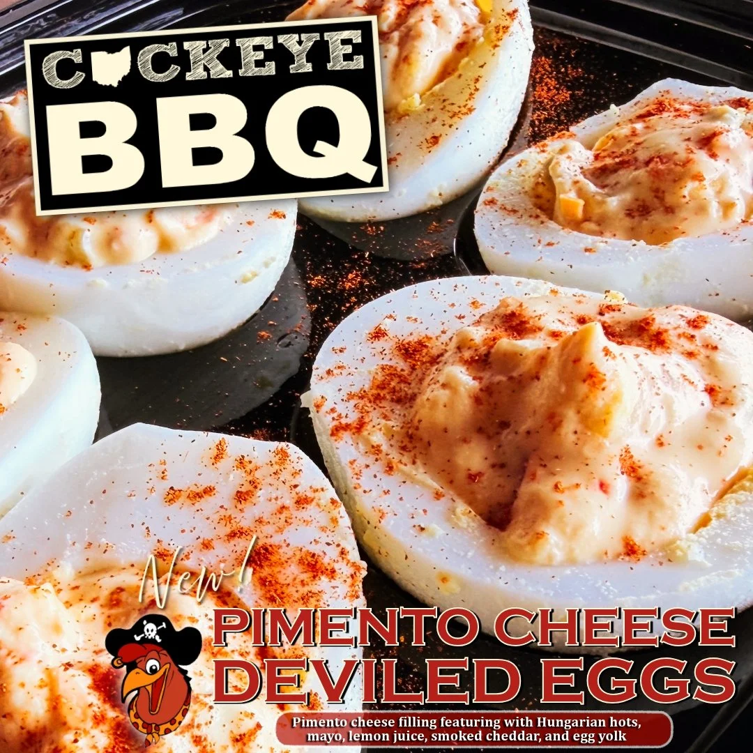 PIMENTO CHEESE DEVILED EGGS 🥚🔥
six for $7.99

smoked cheddar. hungarian hots. a little kick, a little tang.
this one doesn&rsquo;t sit on the table long.

west side. see you soon 💨

#morethanbbq #clotheslinespecials #warreneats #deviledeggs