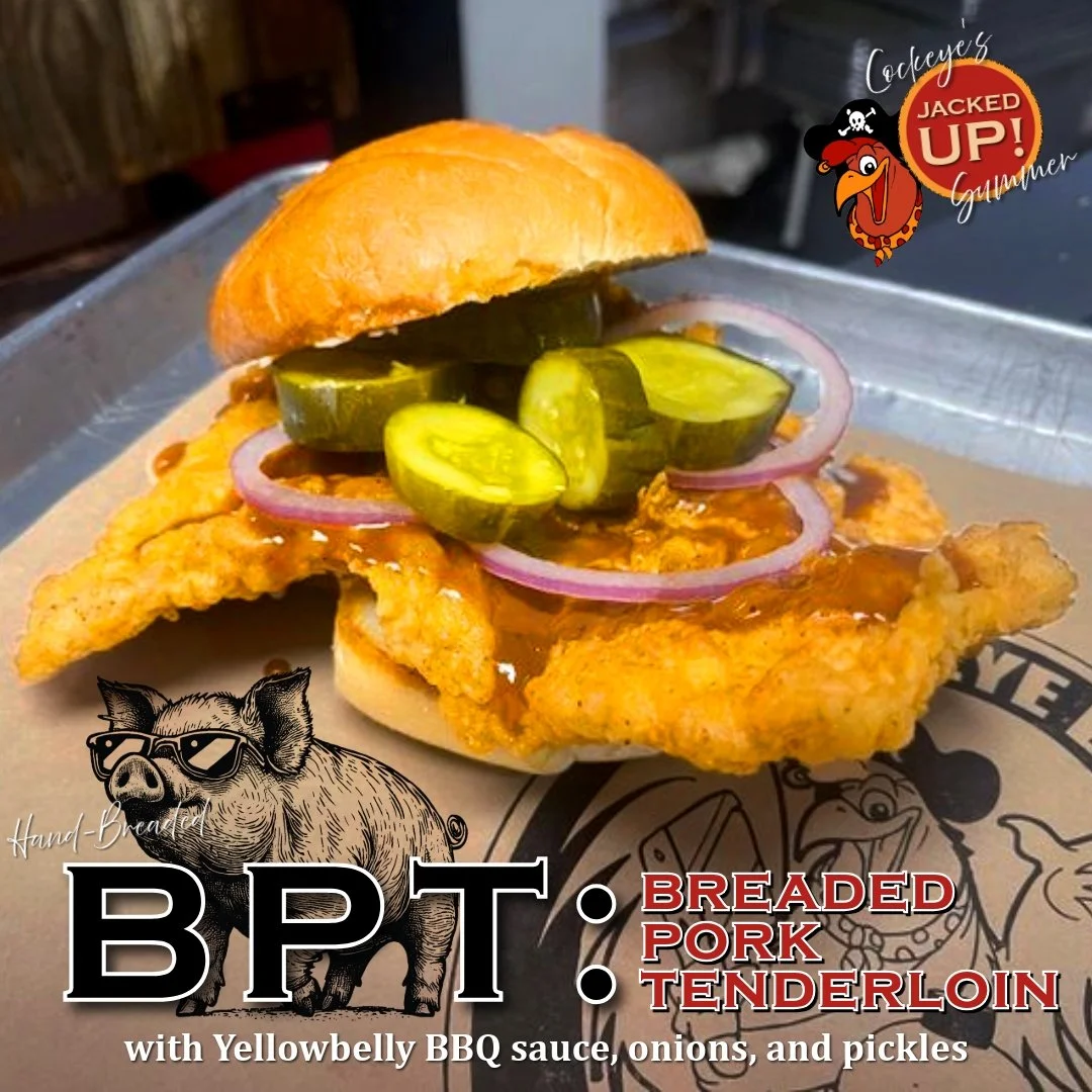 🐖 THE BPT IS BAAAAACK. 💨

The legendary Breaded Pork Tenderloin Sammich returns to the Clothesline. 👏🏻

1/2 lb of pork loin hand-pounded into a big ol&rsquo; schnitzel, breaded and fried hard &lsquo;til golden brown. Served on a pub roll with red