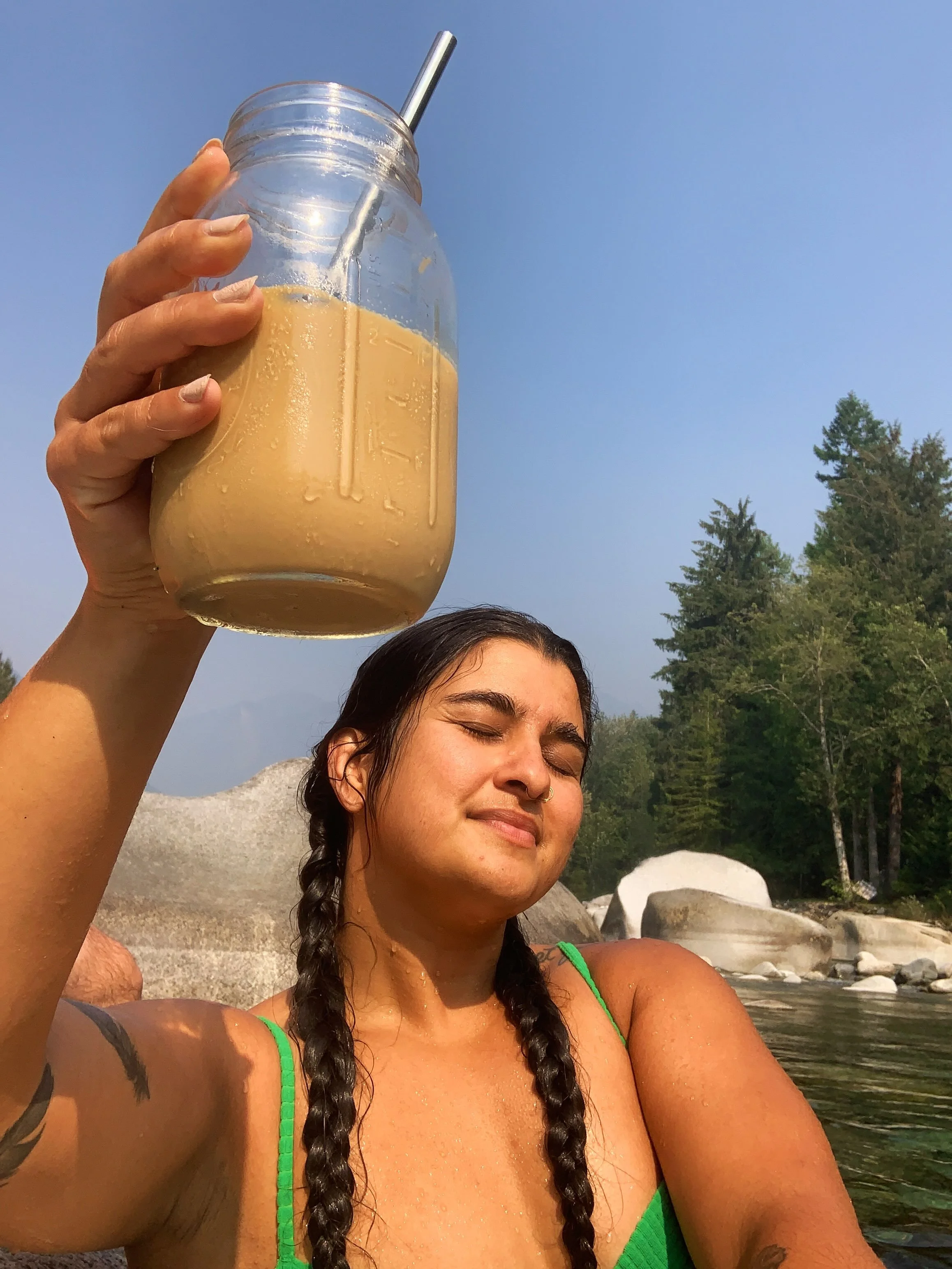 homemade chai at the river 🍵 

❤️&zwj;🔥 the ancestors are pleased 🙏🏽 

these sacred waters have been healing and holding me through all of the new responsibilities and achey muscles. 

Been balancing the biz, the farm and really feeling the itch 