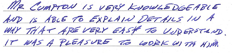 Mr. Cumpton is very knowledgeable and is able to explain details in a way that are very easy to understand. It was a pleasure to work with him. 