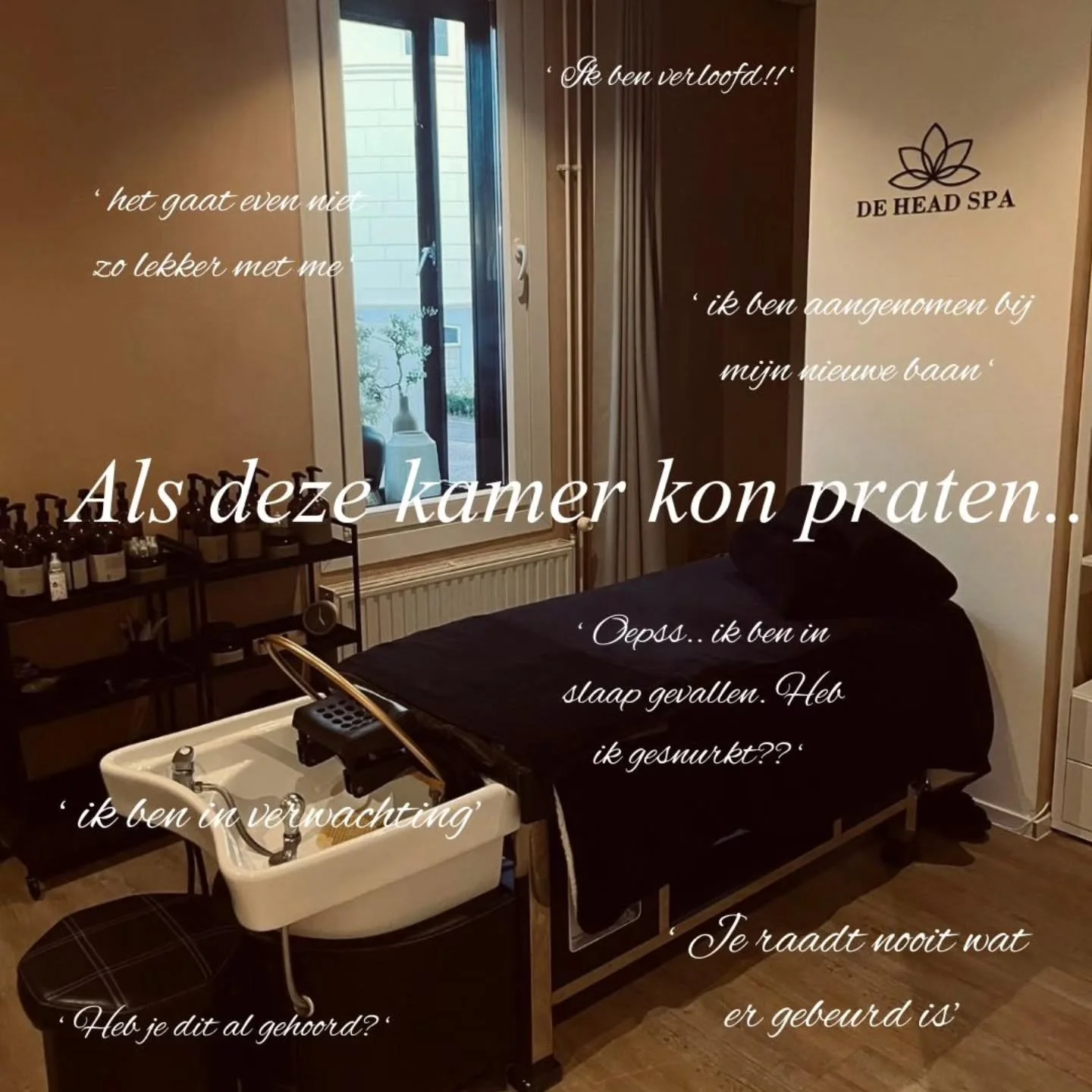 Als deze muren konden praten&hellip; 🤫

Van mooie gesprekken en persoonlijke verhalen tot zwangerschapsaankondigingen, nieuwe banen, liefdesverdriet en alles daartussenin.

In onze Head Spa horen we het allemaal. ❤️

Sommige klanten kletsen de hele 