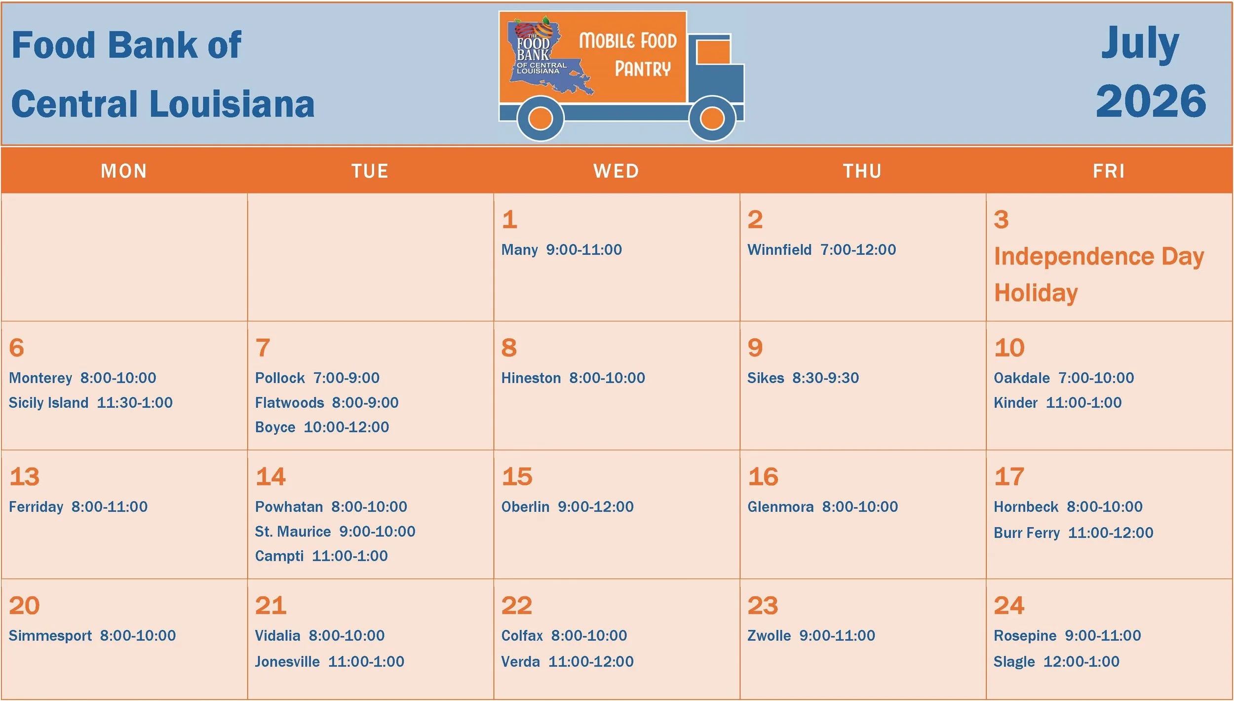 July 2026 Mobile Food Pantry Distributions&nbsp;