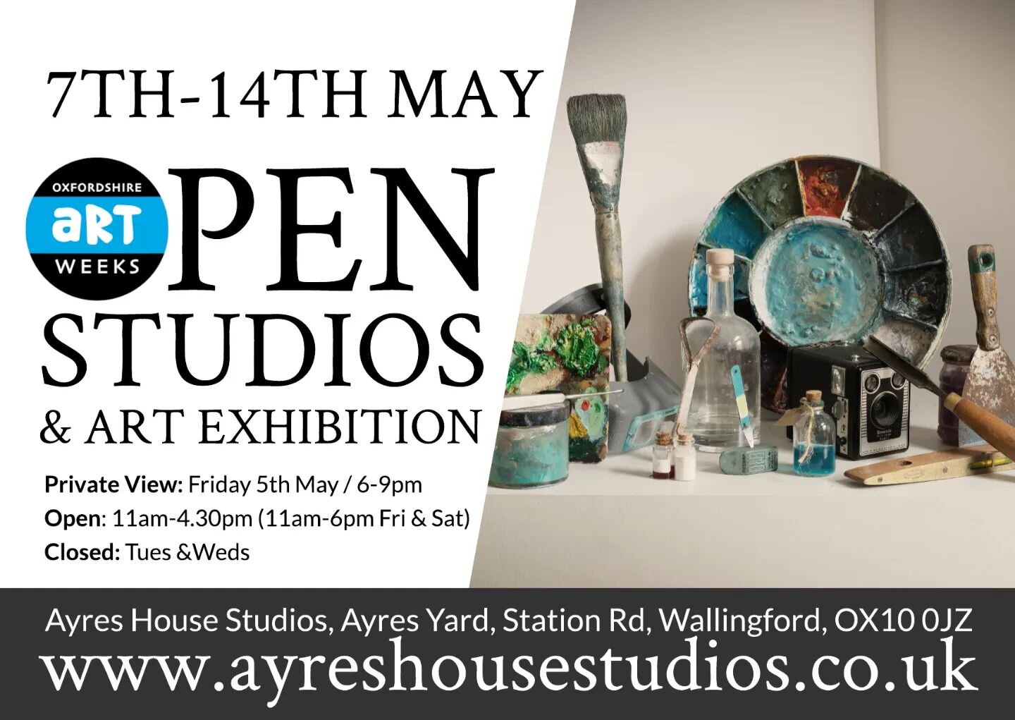 @oxfordshireartweeks is almost here!

@ayreshousestudios private view will be on Friday 5th May, 6-9pm. Please do come and celebrate our annual #openstudios with us.

Meet the artists and have a good snoop around the building and see the processes, a