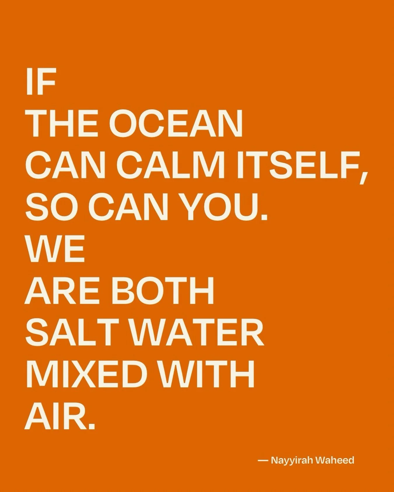The intricate and beautiful interconnectedness we have with the world around us. Woven and created by similar structures and identities, the more you look inwards, the more you begin to understand the world around you.

If an ocean can calm itself, s