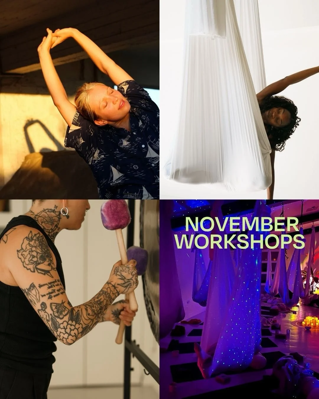 It&rsquo;s officially cosy season and we&rsquo;re here for it! All our workshops for November are about giving you the fluidity  to connect. To yourself, to others, the practices you love but also exploring something new. 

Our strolls are back and o