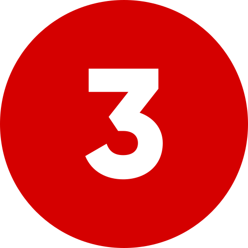 Red circle with the number 3 in white font centered.