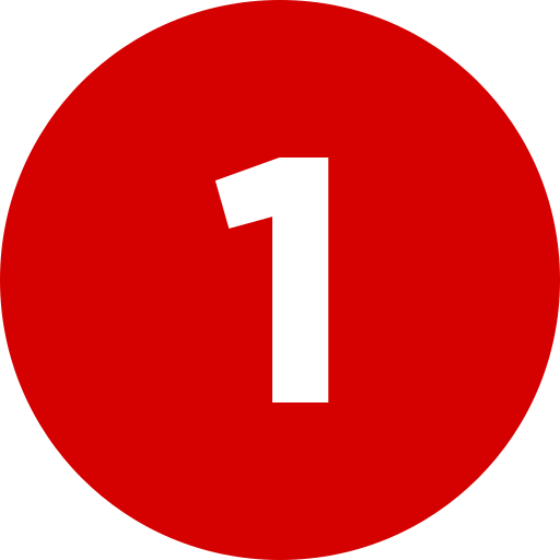 Red circular badge with white number one in the center.