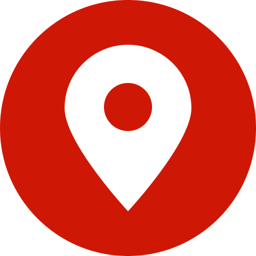 Red circle with a black map pin icon in the center.
