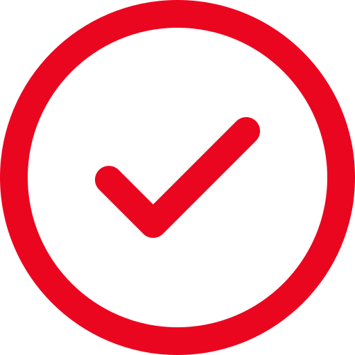 Red clock icon with check mark inside.