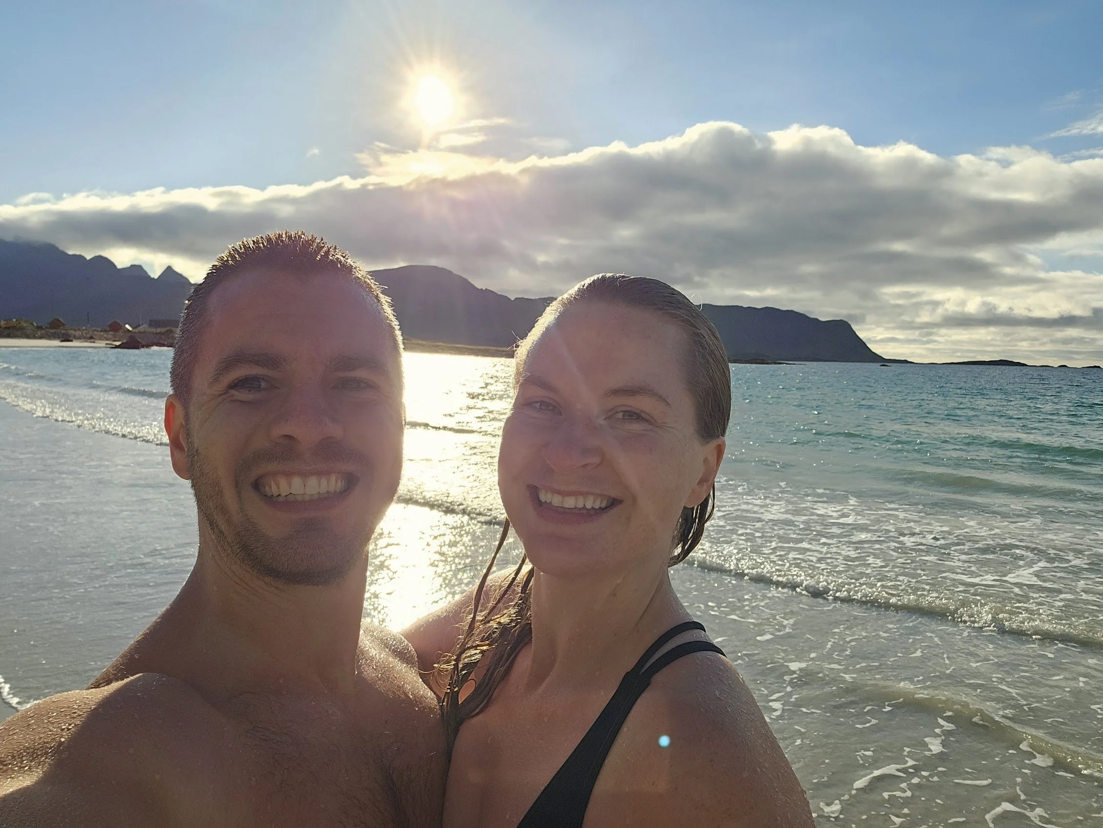 Arctic cold plunge in Ramberg, Lofoten, Norway!  August 2023