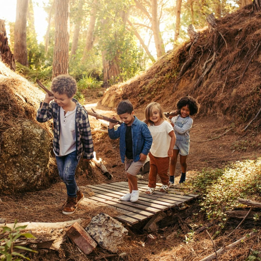 Kids walking a trail